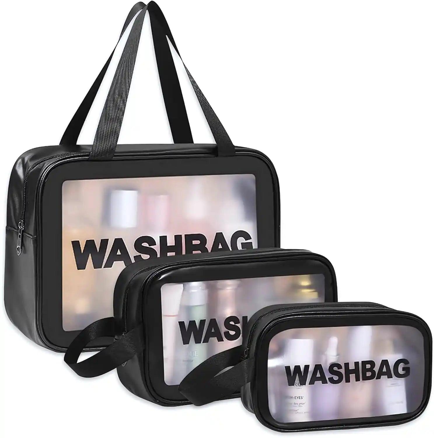 Premium Waterproof 3-Piece Travel Wash Bag Set – Black