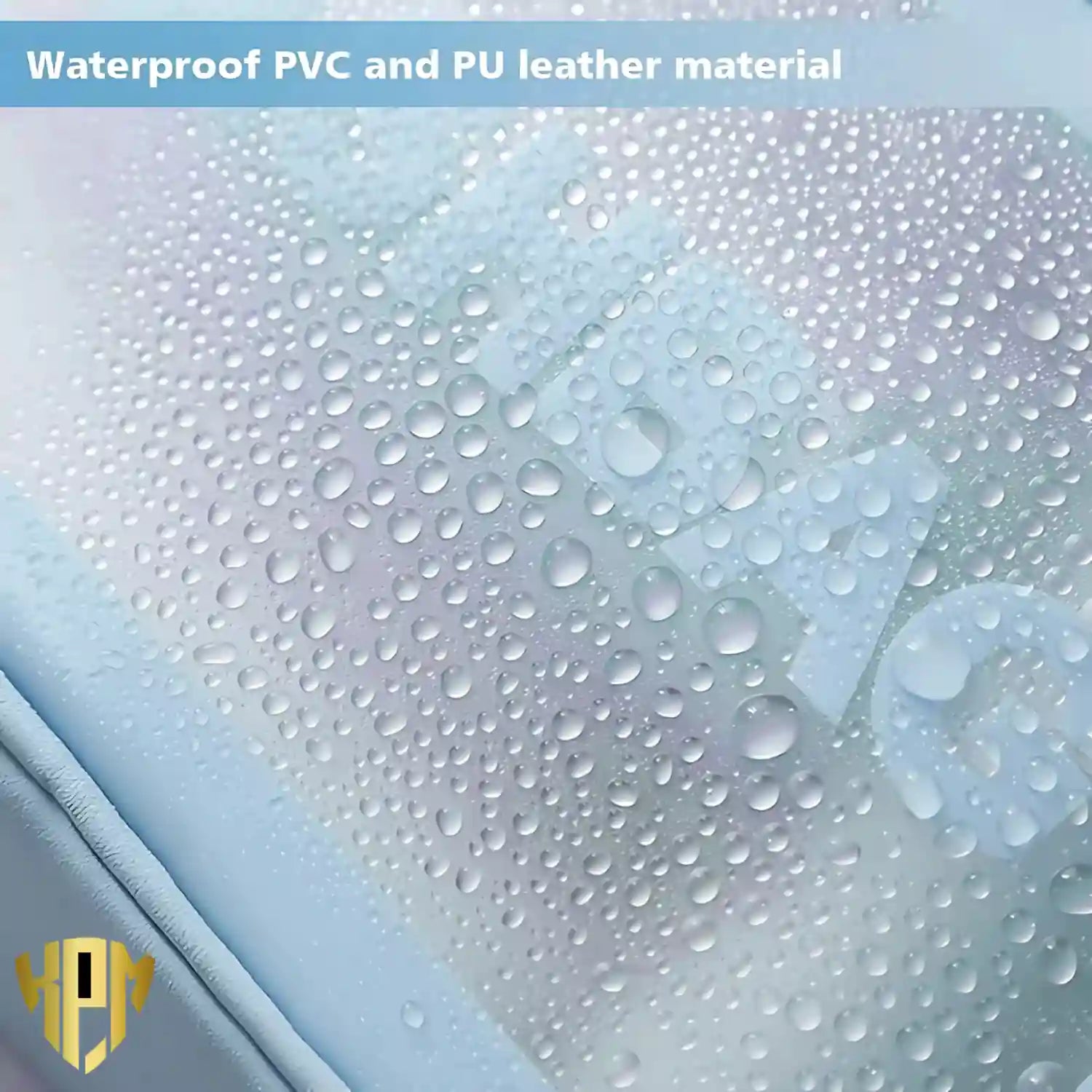 KPM WORLD™ blue travel wash bag featuring waterproof PVC transparent panel with premium PU leather exterior and water-resistant surface for everyday travel.