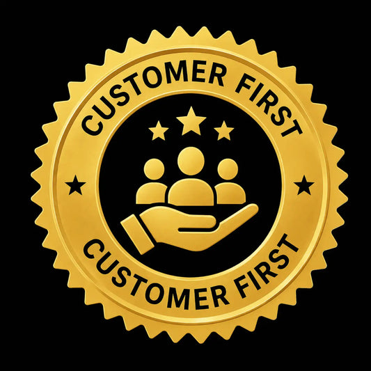 KPM WORLD™ Customer First badge emphasizing customer-focused service, trusted support, and commitment to an excellent shopping experience.