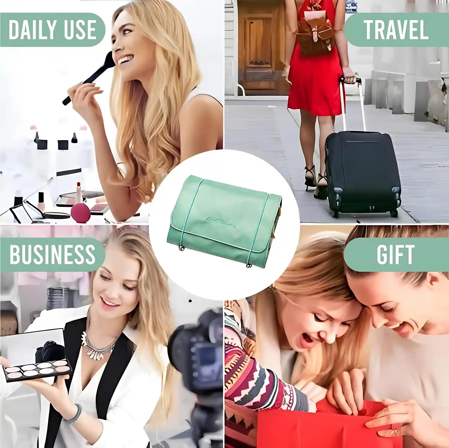 KPM WORLD™ hanging roll-up makeup organizer ideal for daily use, travel, business trips and as a thoughtful gift.