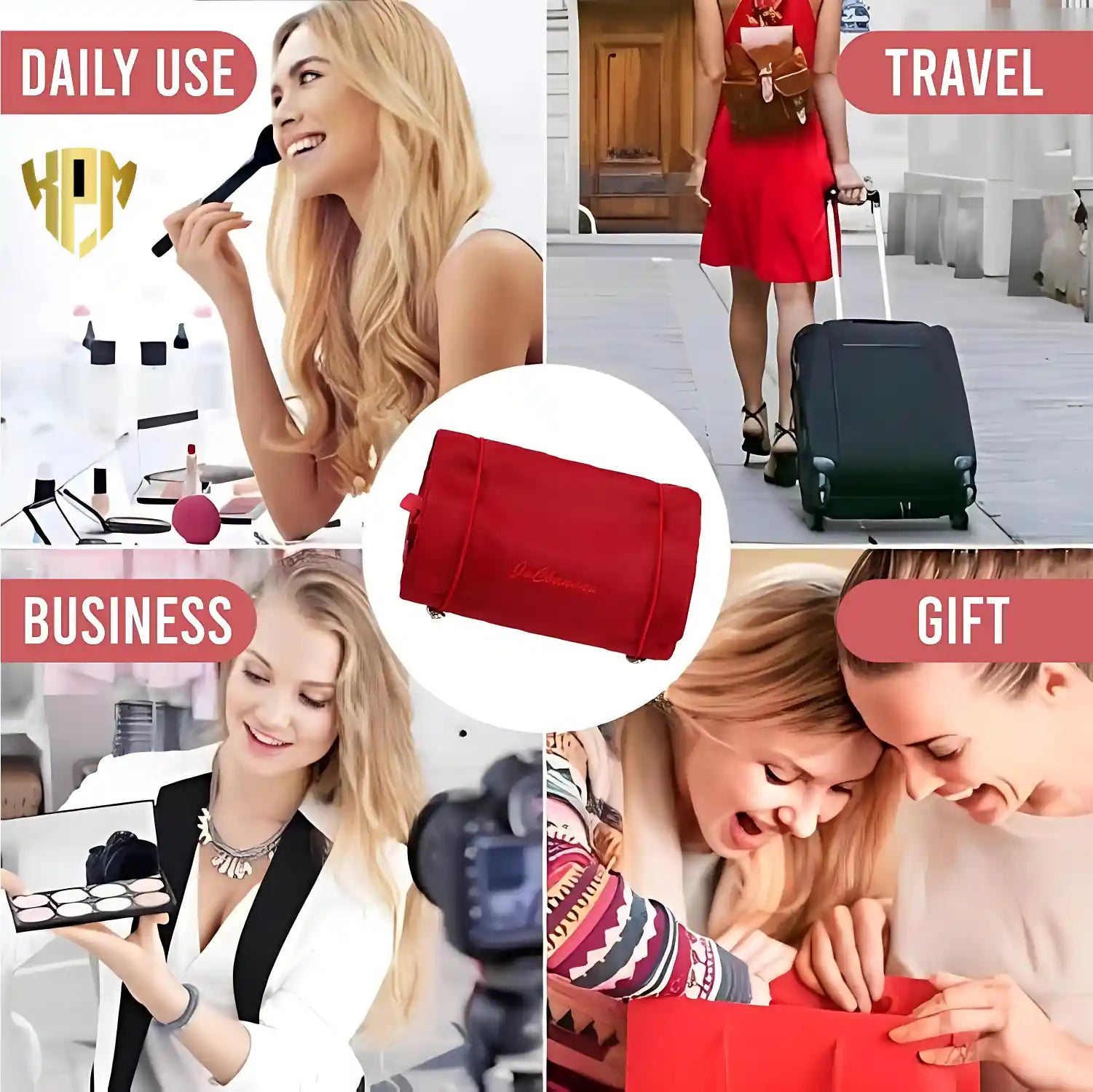 KPM WORLD™ red 4-in-1 travel organizer suitable for daily use, travel, business trips, and premium gift occasions.