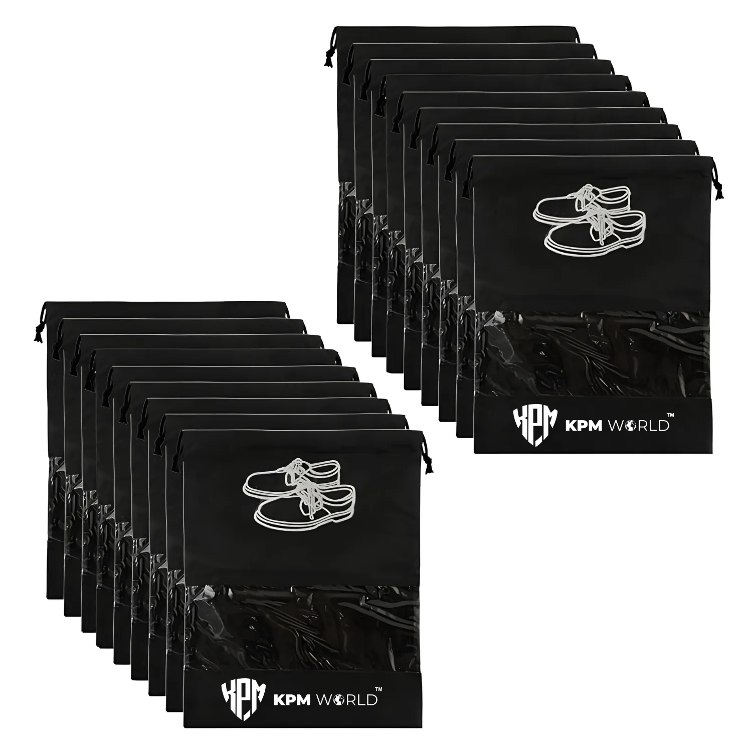 Premium Travel Shoe Bags with Transparent Window & Drawstring Closure - Pack of 18, in Black – KPM WORLD™