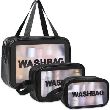 Makeup Cosmetic Wash Bag Set of 3 (Black)