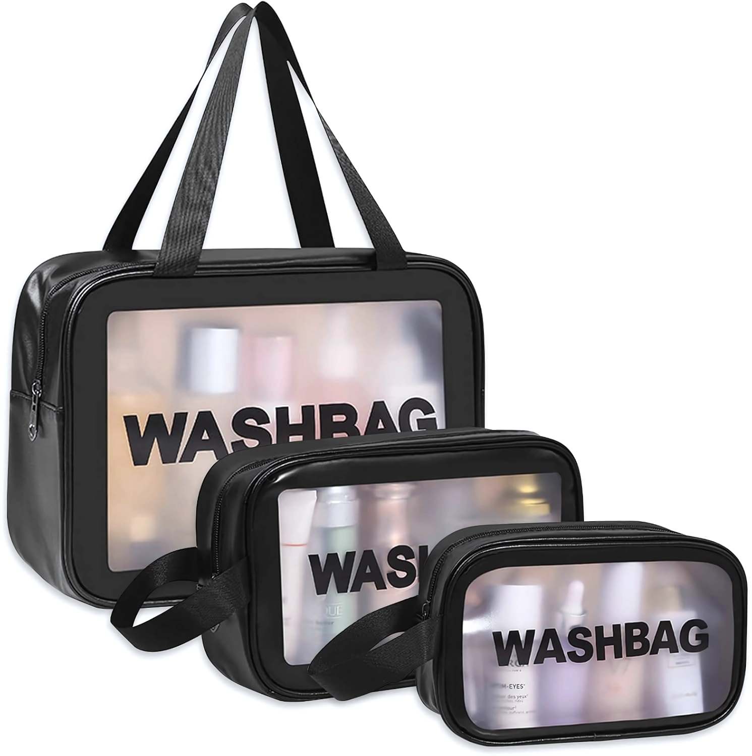 Makeup Cosmetic Wash Bag Set of 3 (Black)