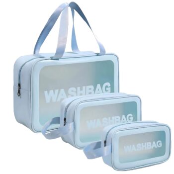 Makeup Cosmetic Wash Bag Set of 3 (Light Blue)