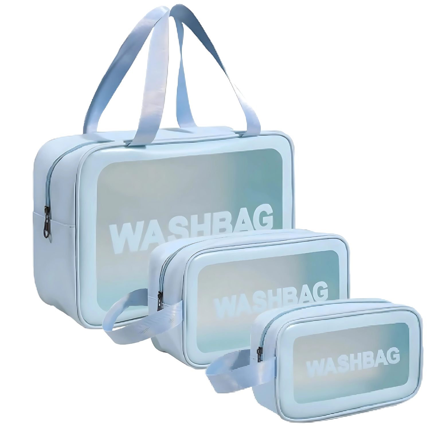 Makeup Cosmetic Wash Bag Set of 3 (Light Blue)