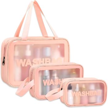 Makeup Cosmetic Wash Bag Set of 3 (Pink)