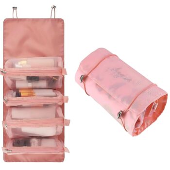 4 in 1 Large Capacity Cosmetic Organizer Mesh Bag (Pink)